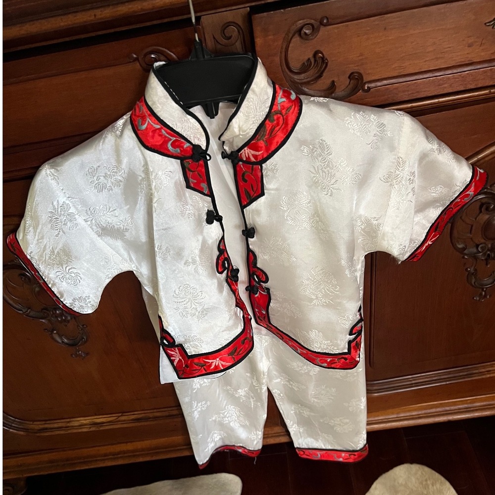 Golden Dragon Kids Chinese Traditional Tang Suit Set White Red Size 4